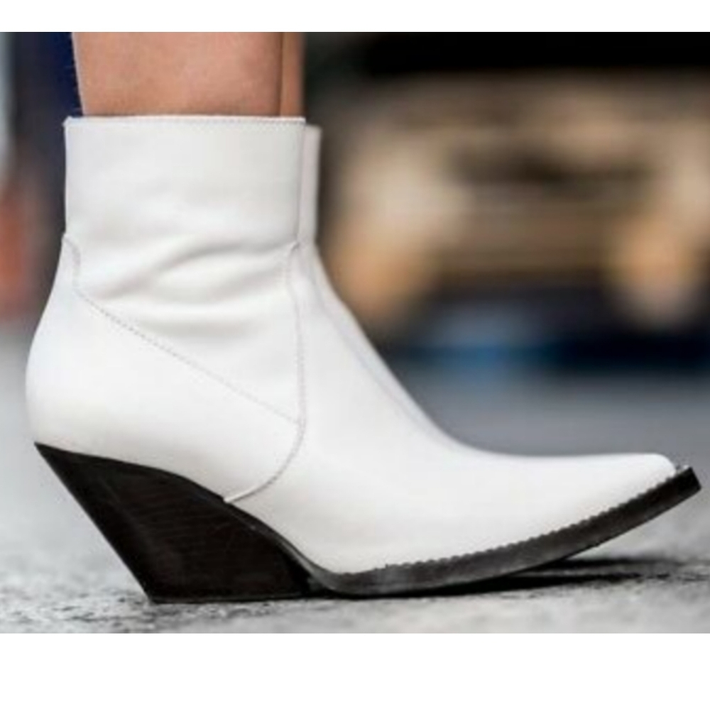 NWT Zara White Cowboy Ankle Boots
